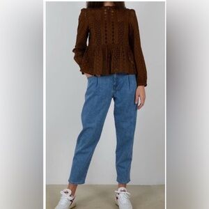 NWT BAUM UND PFERDGARTEN Elegant Brown Lace Long Sleeve Top|size 4